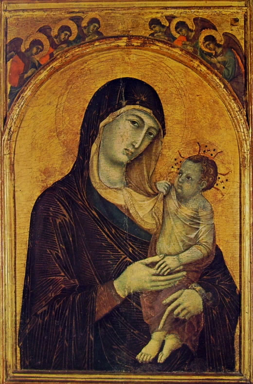 Duccio di Buoninsegna: Madonna con il Bambino e sei Angeli, cm. 97 x 93, Galleria Nazionale dell’Umbria, Perugia